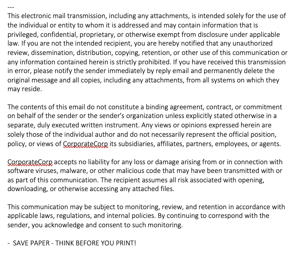 Typical Email Disclaimer.