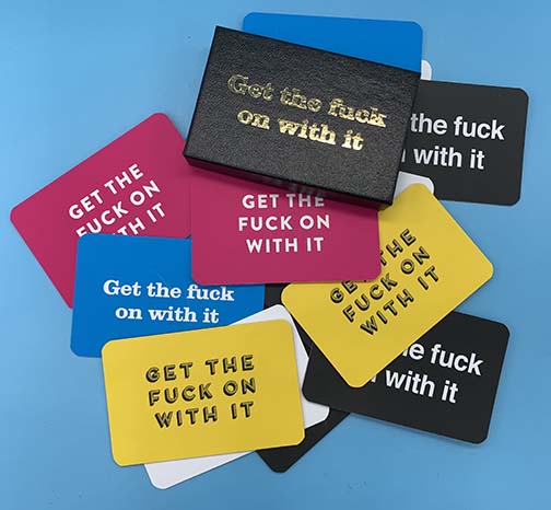 Get the fuck on with it cards and box .