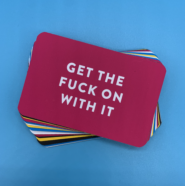 Get the fuck on with it cards and box .